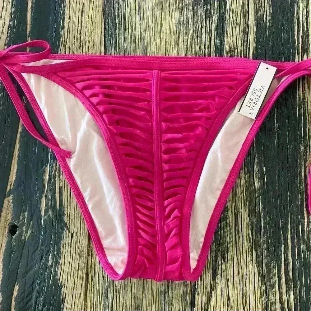 NWT VICTORIA’S SECRET Crisscross Pink String Bikini Bottom Side Tied Size M